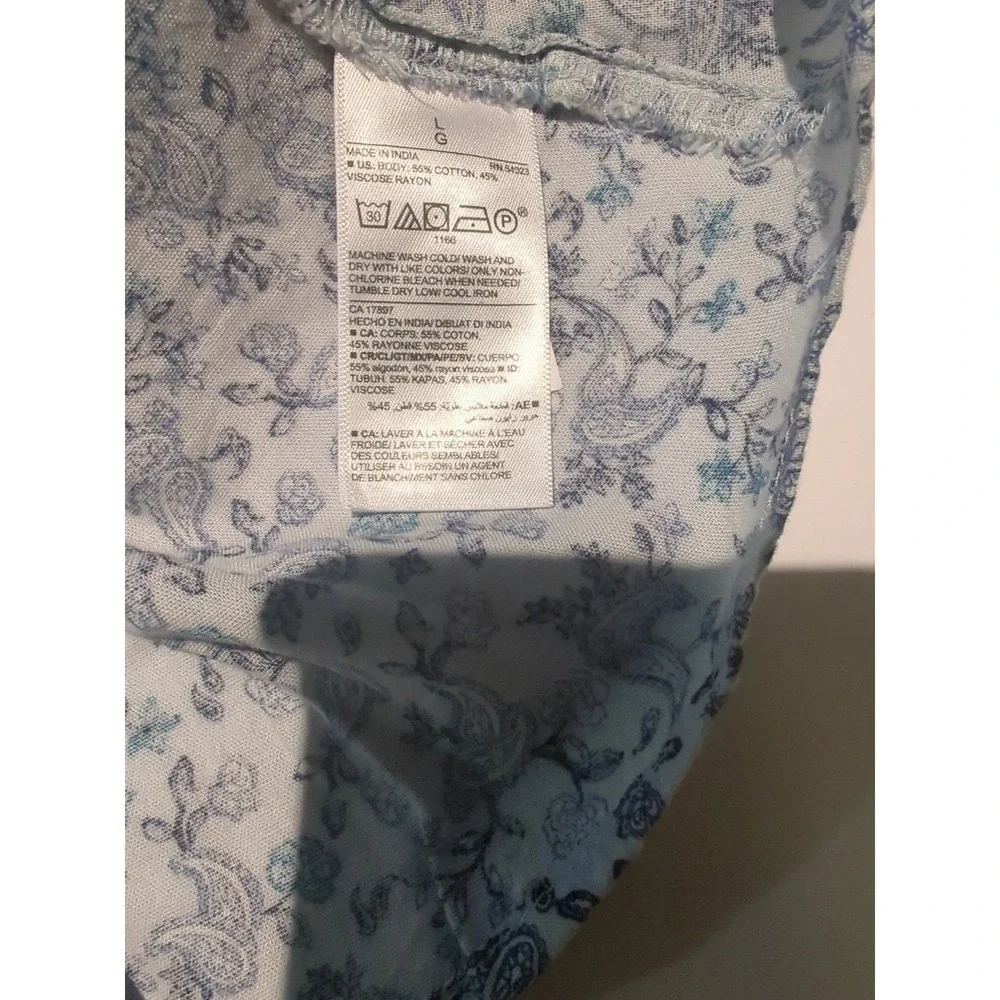 Old Navy Blue Floral Paisley Peasant Blouse L Boho Cottagecore Square Neck Blue
